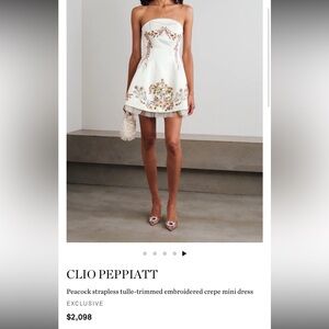 Clio Peppiatt Peacock Strapless Embroidered Mini Dress- XS